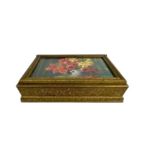 VTG Floral Wooden Jewelry Trinket Box Hinged Ornate Victorian Rose Vanity